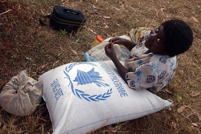 A child seen with a sack of food from the WFP (file photo).