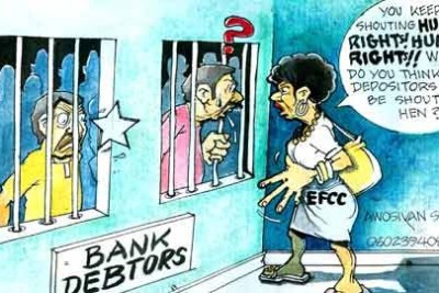A cartoonist in Nigeria's Vanguard newspaper had little sympathy for bank debtors when the country's central bank intervened in 2009. The Economic and Financial Crimes Commission is telling them: 