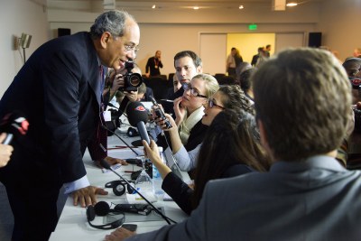 Egyptian Minister talks to members of the media (file photo).