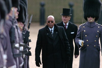 On a three-day state visit to Britain from March 3 to 5, President Jacob Zuma of South Africa was given a ceremonial welcome on Horse Guards Parade, London, where he reviewed a guard of honour with Prince Philip, Duke of Edinburgh.