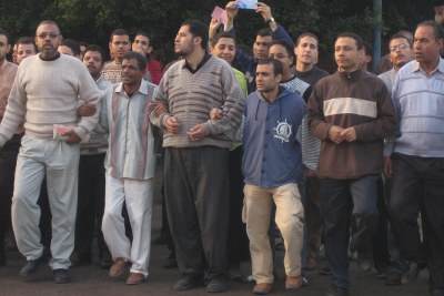 Muslim Brotherhood supporters demonstrate outside a polling station in Alexandria (file photo).