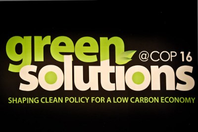 A banner for the green solutions expo in Cancun (file photo).