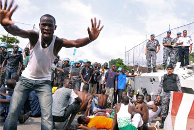 File photo: People injured during marches in support of leader Alassane Ouattara.