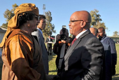 President Jacob Zuma and Libyan leader Muammar Gaddafi.