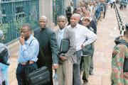 Kenyans line up to file their tax returns.