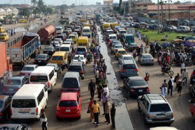 Motorists stranded in traffic caused by departing members of a popular church along Cele-Ijesha axis of Apapa-Oshodi Expressway, yesterday.