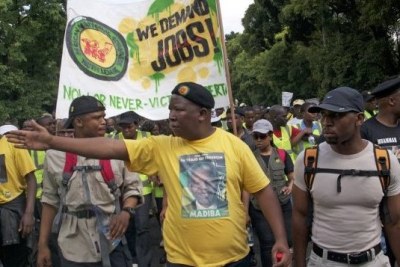 Julius Malema leading a march.
