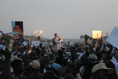 Macky Sall speaking to supporters during the presidential campaign