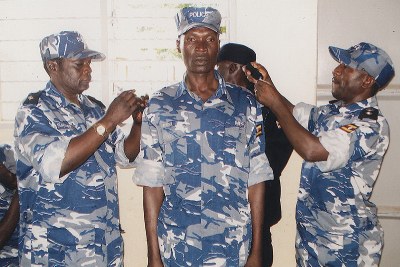 The late Ariong receiving pips in a recent promotion exercise.
