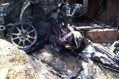 Shattered car used by the suicide bomber.