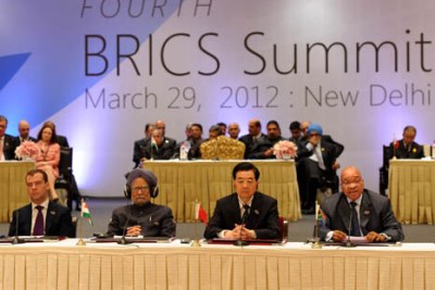 Le Président Jacob Zuma faisant part à ses pairs des BRICS de la volonté de son pays d'accueillir la banque de développement qui sera mise en place.