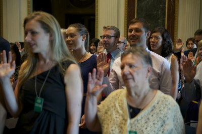 First Class of Peace Corps Global Health Service Partnership Volunteers Sworn In at the White House.