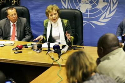Mary Robinson, envoyée spéciale du secrétaire général de l'ONU dans les Grands Lacs en conférence de presse lundi 2 septembre 2013 à Goma.