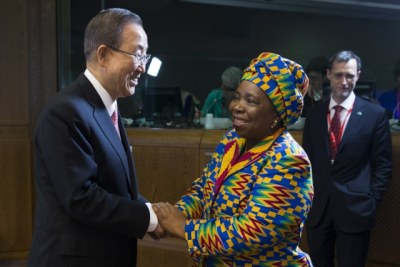 United Nations Chief Ban Ki-moon with African Union head Nkosazana Dlamini Zuma in Brussels.