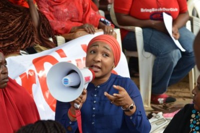 A speaker at a Bring Back Our Girls demonstration in Abuja.