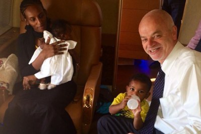 Italian vice-minister of foreign affairs Lapo Pistelli has posted a photo of himself with Meriam Ibrahim and her children. Ibrahim had been arrested for converting from Islam before marrying her husband. The photo was taken a few minutes before they arrived in Rome from Sudan.
