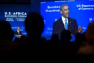 President Obama addressing the U.S.-Africa Business Forum.