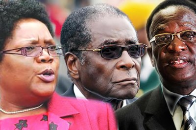 Zimbabwe presidential race trio: From left, former vice president Joyce Mujuru, President Robert Mugabe (centre) and Vice Presient Emmerson Mnangagwa (right).