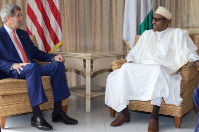 U.S. Secretary of State John Kerry meets President Muhammadu Buhari (file photo.