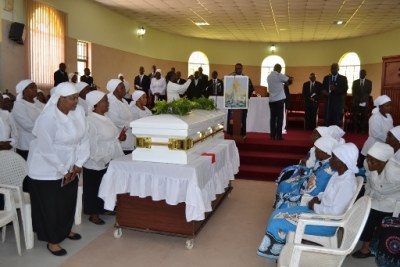 Edward Chitulo's coffin at a church service.