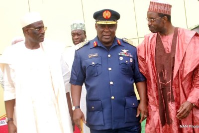From Left: Permanent Secretary, Ministry of Defence, Alhaji Ismaila Aliyu; Chief of Defence Staff, Air Chief Marshal Alex Badeh and Executive Secretary, Lake Chad Basin Commission, Mr Sanusi Abdullahi, at the Conference of Chiefs of Defence Staff of the Lake Chad Basin Commission's Members Countries and Benin in Abuja.
