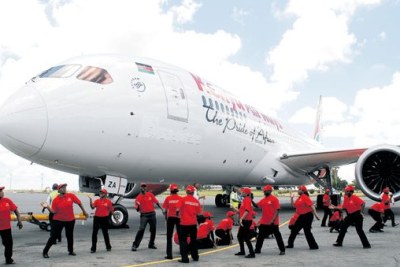 The first Kenya Airways Boeing Dreamliner B787 aircraft arrives at Jomo Kenyatta International Airport. (file photo)