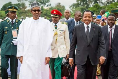 Nigeria's President Muhammadu Buhari with Cameroon's President Paul Biya (file photo).