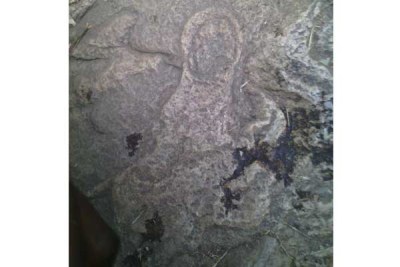 A picture of an impression on a rock that residents in Katheka Village, Makueni County, claim is that of Virgin Mary and baby Jesus.