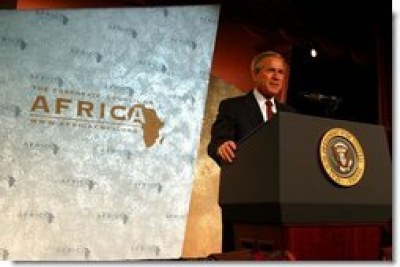 President George Bush addressing the Corporate Council on Africa's U.S.-Africa Business Summit at the Washington Hilton Hotel