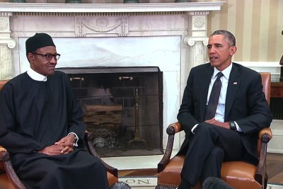 President Obama of the U.S. meeting President Buhari of Nigeria in Washington in July 2015.