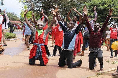 Makerere University students striking over the fees policy.