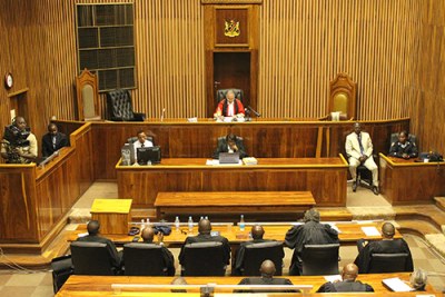 High Court Judge Elton Hoff presiding in the Caprivi treason trial.