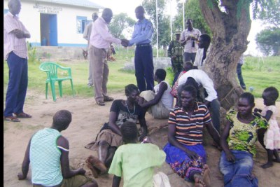 Some of the South Sudanese at Jale border post after they were repatriated by Ugandan officials on Wednesday.