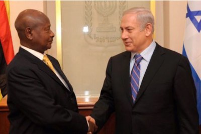 President Museveni (left) meets Israeli Prime Minister Benjamin Netanyahu (file photo)