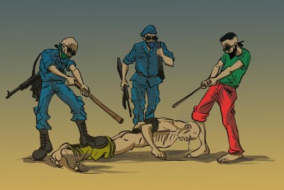 Cartoon depicting alleged torture in Burundi.