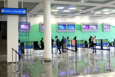 Check-in counters at Kigali International Airport.