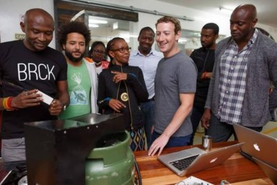 Mark Zuckerberg with entrepreneurs and developers.