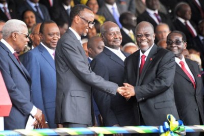 President Paul Kagame among other African leaders attending the swearing in ceremony of Tanzanian president John Magufuli.
