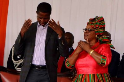 President Edgar Lungu and First Lady Esther praying (file photo).