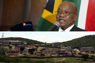 Top: President Jacob Zuma. Bottom: Zuma's private Nkandla homestead.