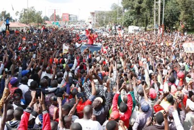 President Uhuru Kenyatta on a campaign tour (file photo).