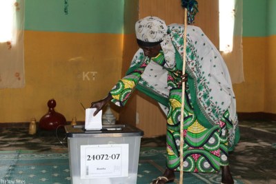 A senior citizen casts her vote during a past election.