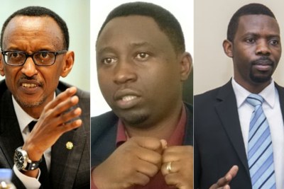 (De gauche à droite) Le président Paul Kagame, le Front patriotique du Rwanda (RPF-Inkotanyi), Frank Habineza et le Parti démocratique vert du Rwanda et Philippe Mpayima.