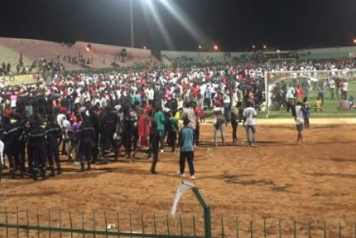 The scene at Demba Diop stadium where a wall collapse, brawls between fans of rival clubs Ouakam and Stade de Mbour and a stampede resulted in eight deaths and 49 people suffering serious injuries.