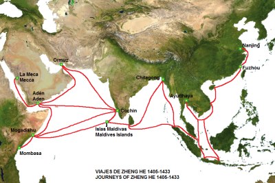 Chinese navigator Zheng He's travels in the 15th century.