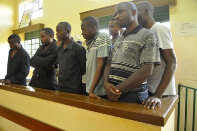The suspects in the dock at Nabweru Court.