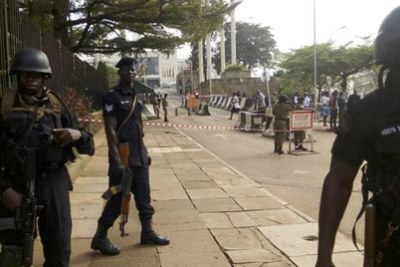 Security officers deployed at the main gate of Parliament.