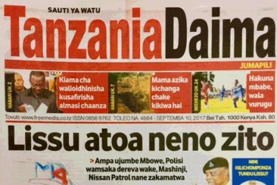 The government has banned a Swahili tabloid Tanzania Daima for 90 days for allegedly publishing false information.