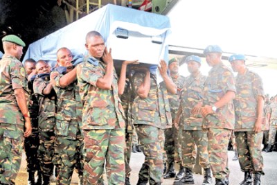 14 bodies of Tanzanian peacekeeper who were killed in the DR Congo arrived at Terminal 1 of the Julius Nyerere International Airport (file photo).
