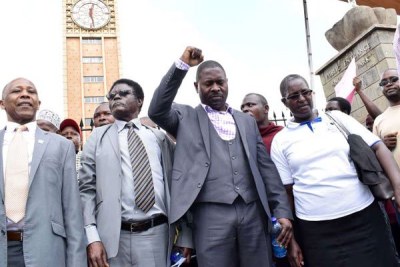 Public universities union members protest outside Parliament, Nairobi, on April 4, 2018.